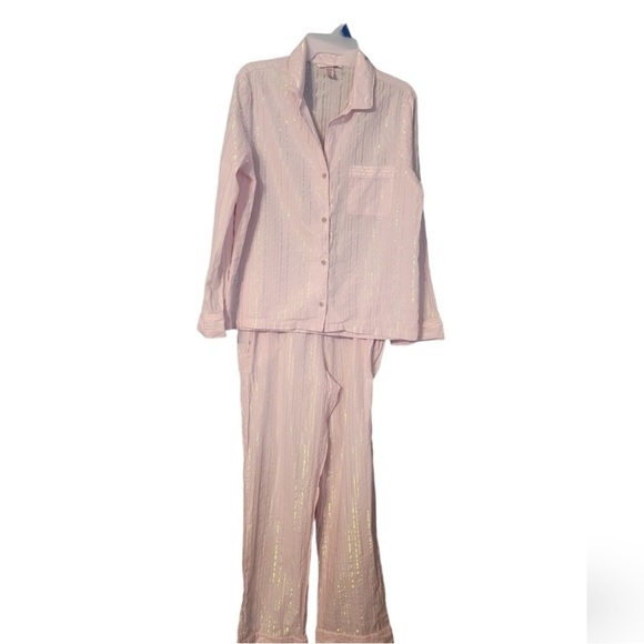 Victoria's Secret 💕 Soft ☁️ Pink 💗Metallic Shiny 💎Stripe PJ Set Size M - Picture 4 of 11